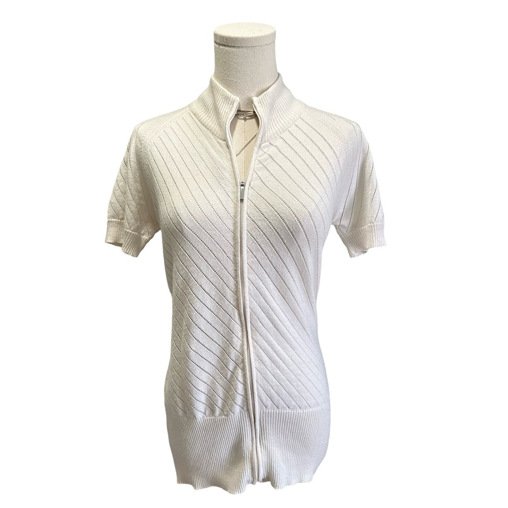 Women's Nike Golf Knit Short-Sleeve Wool-Blend Zip-Up Cardigan Cream Size Small